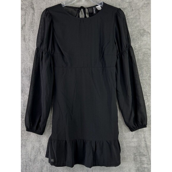 Divided H&M Small Black Long Bell Sleeve Open Tied Back Dress Sheath Witchy Goth - Picture 1 of 14